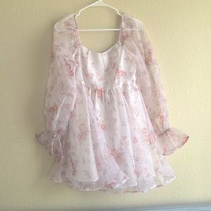 Floral Print Sleeve Square Neck Dress